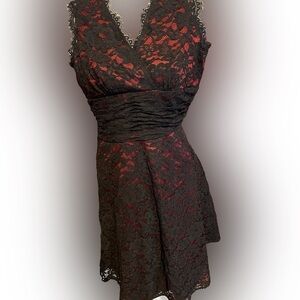 Dessy Collection Black Lace Over Red Dress 4